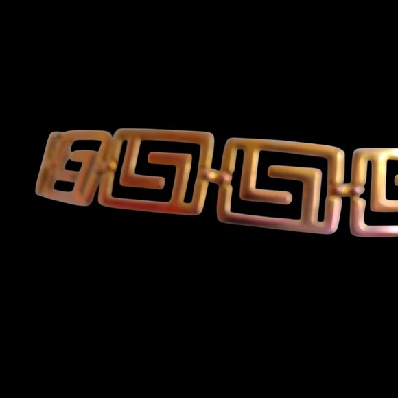 Vintage EXP Korea Patina Metal Greek Key Pattern Statement Belt - Picture 3 of 10